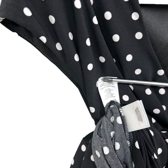 Evan Picone Black Label Womens Polka Dot Dress Ruched V Neck Sleeveless Black 12 - Picture 4 of 6